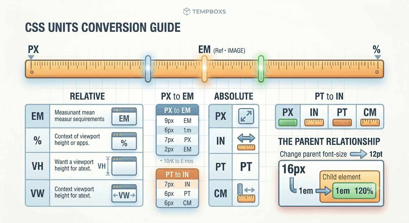 Illustration for “CSS Units Guide: Convert px, rem, em, and Percent Without Guessing”